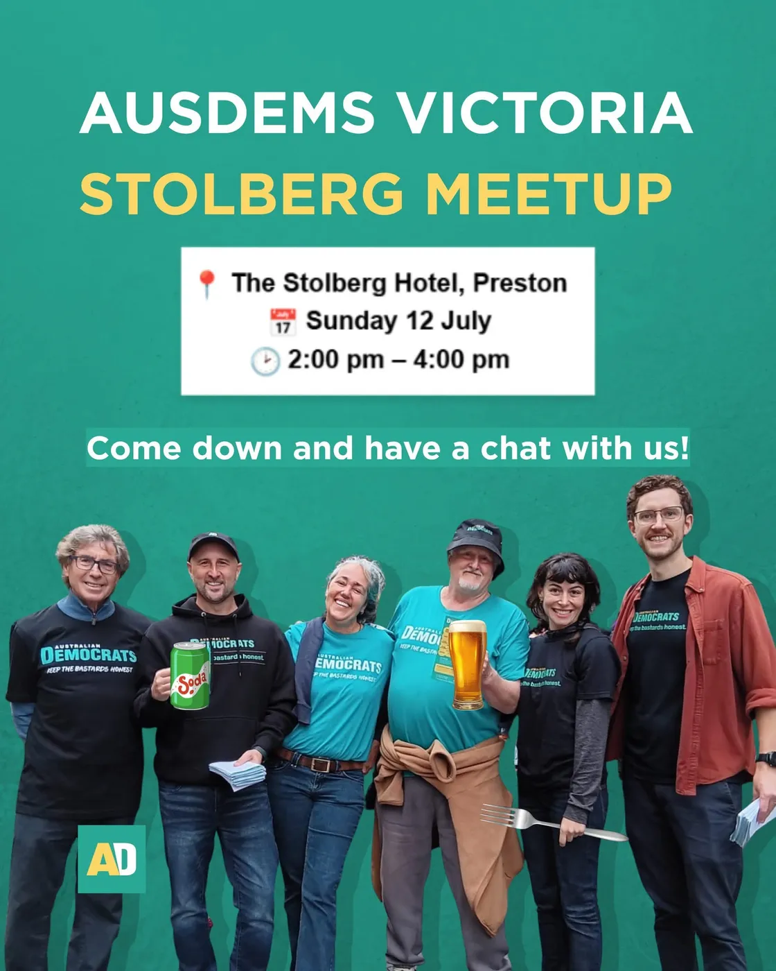 Australian Democrats members at the Stolberg Hotel meetup in Preston