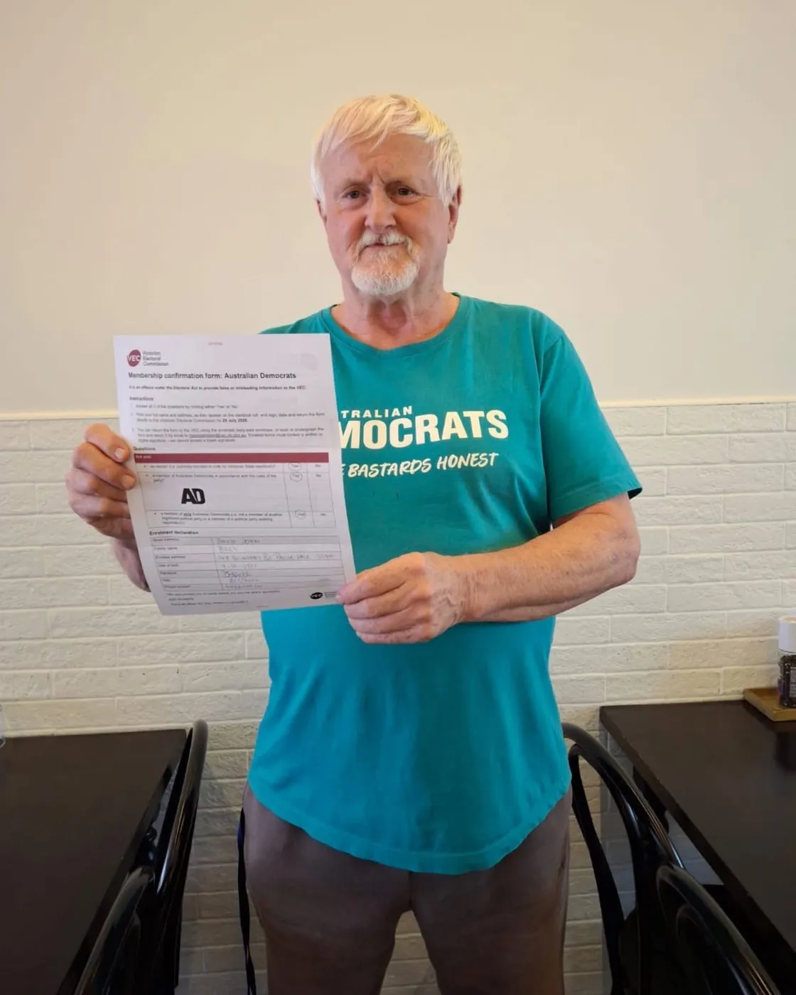 AusDems member, David sends his VEC form in!
